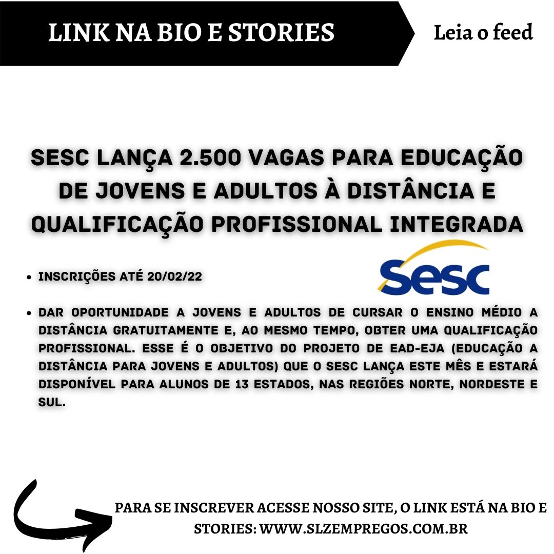 Sesc LanÇa 2500 Vagas Para EducaÇÃo De Jovens E Adultos À DistÂncia E QualificaÇÃo Profissional 6221